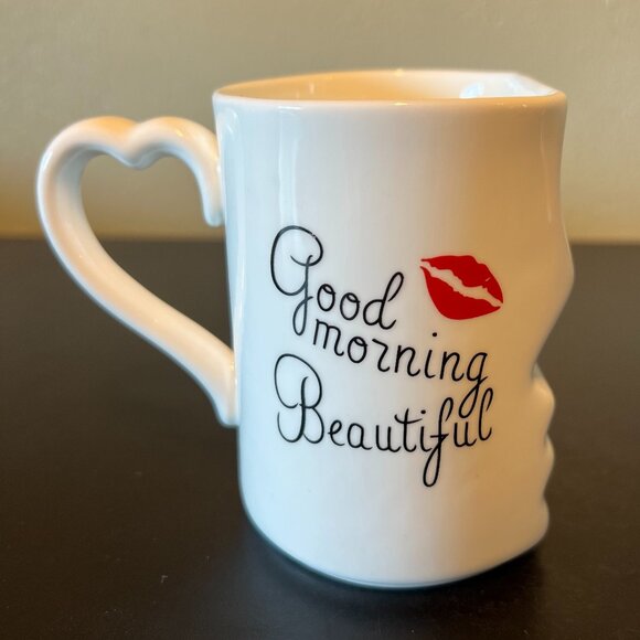 Kissing Couple GOOD MORNING BEAUTIFUL and HANDSOME His & Hers Ceramic Mug Set - Picture 2 of 12